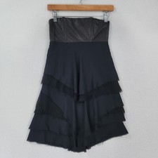 Alice Olivia Dress Women 2 Black Leather Silk Strapless Tiered A Line Mini Party