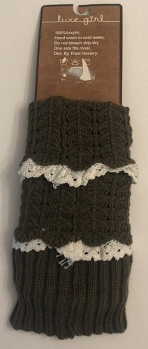 Luxe girl knit boots socks Boot Toppers Cuffs Lace ruffles Cream NWT Green/white - Picture 5 of 6