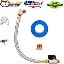 10" Extended Tank Drain Assembly Kit for Air Compressor | Braided Steel Hose,...
