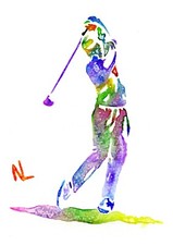 Gentleman Golfer multi-coloured Watercolour print, size A4 By Nick Love