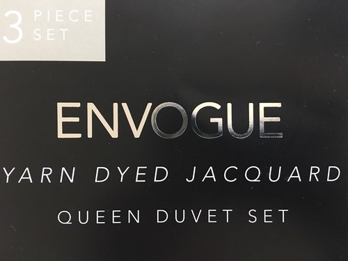 Envogue Queen Duvet cover Set Yarn Jacquard Stripes Gray 3PC  NEW - Picture 10 of 11