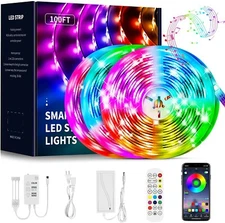 100ft LED Strip Lights, Music Sync Color Changing Built-in Mic Remote Control 