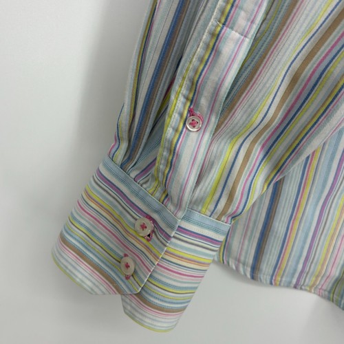 Linea Dome Mens Large Button Up Shirt Pastel Stripes 100% Cotton Long Sleeves - Picture 7 of 10