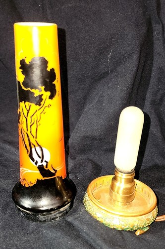 Vintage Art Deco DeVilbiss Kunst Glasschirm Lampe Baum bei Sonnenuntergang Silhouette - Bild 6 von 6