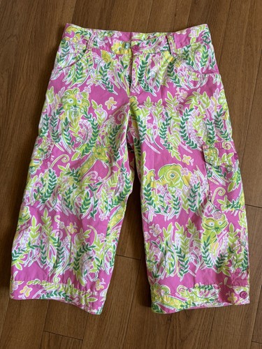 Lily Pulitzer Girls Capri Pants size 7 Tropical Print Jungle Animals Pink Green  - Picture 1 of 9