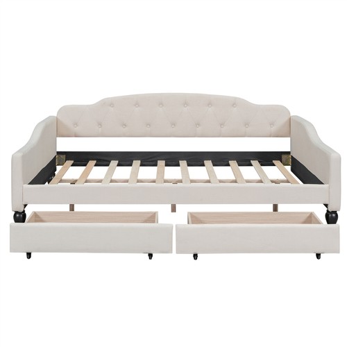 Full Size Daybed Upholstered Bed Frame Sofa Bed with 2 Storage Drawers Beige - Picture 7 of 18