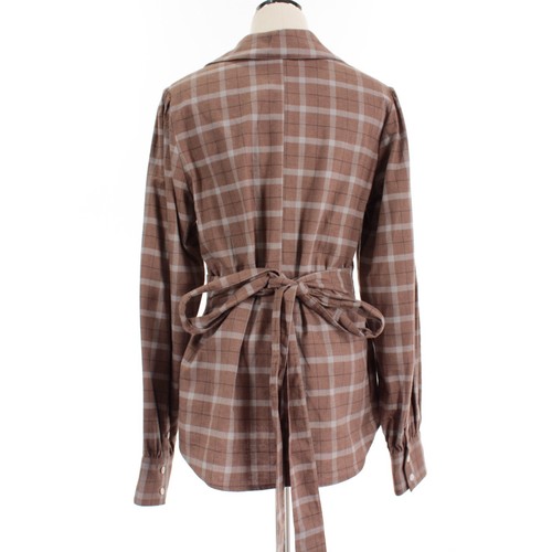 Marissa Webb NWT Mia Lightweight Flannel Wrap Top Size L in Brown/Gray Plaid - Picture 8 of 12
