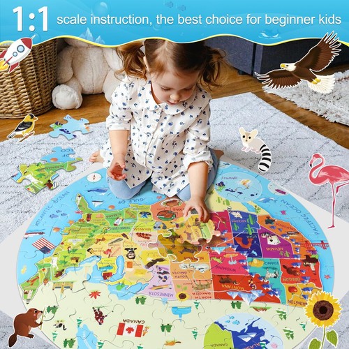 United States Puzzle 70 Pieces USA Map Floor Jigsaw Puzzles for Kids Ages 4-1... - Picture 5 of 6