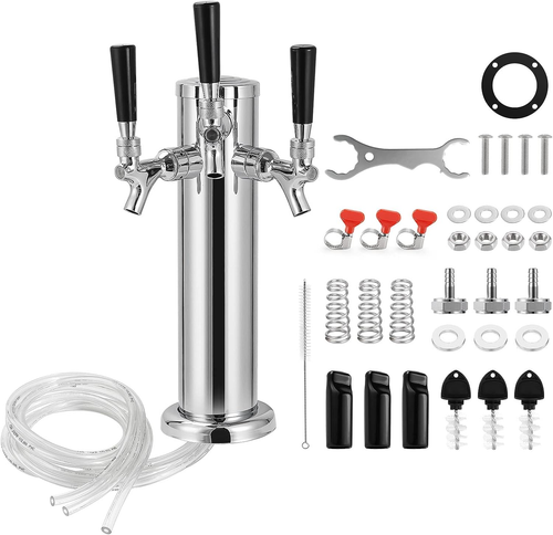 Triple Tap Draft Beer Tower, Stainless Steel 3'' Flange Brewing Tower Stainless - Picture 2 of 10