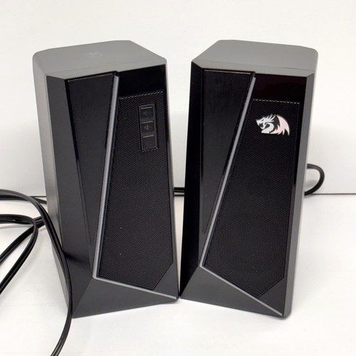 Red Dragon Anvil Desktop Computer Speakers Black with Cords - Tested Work Great