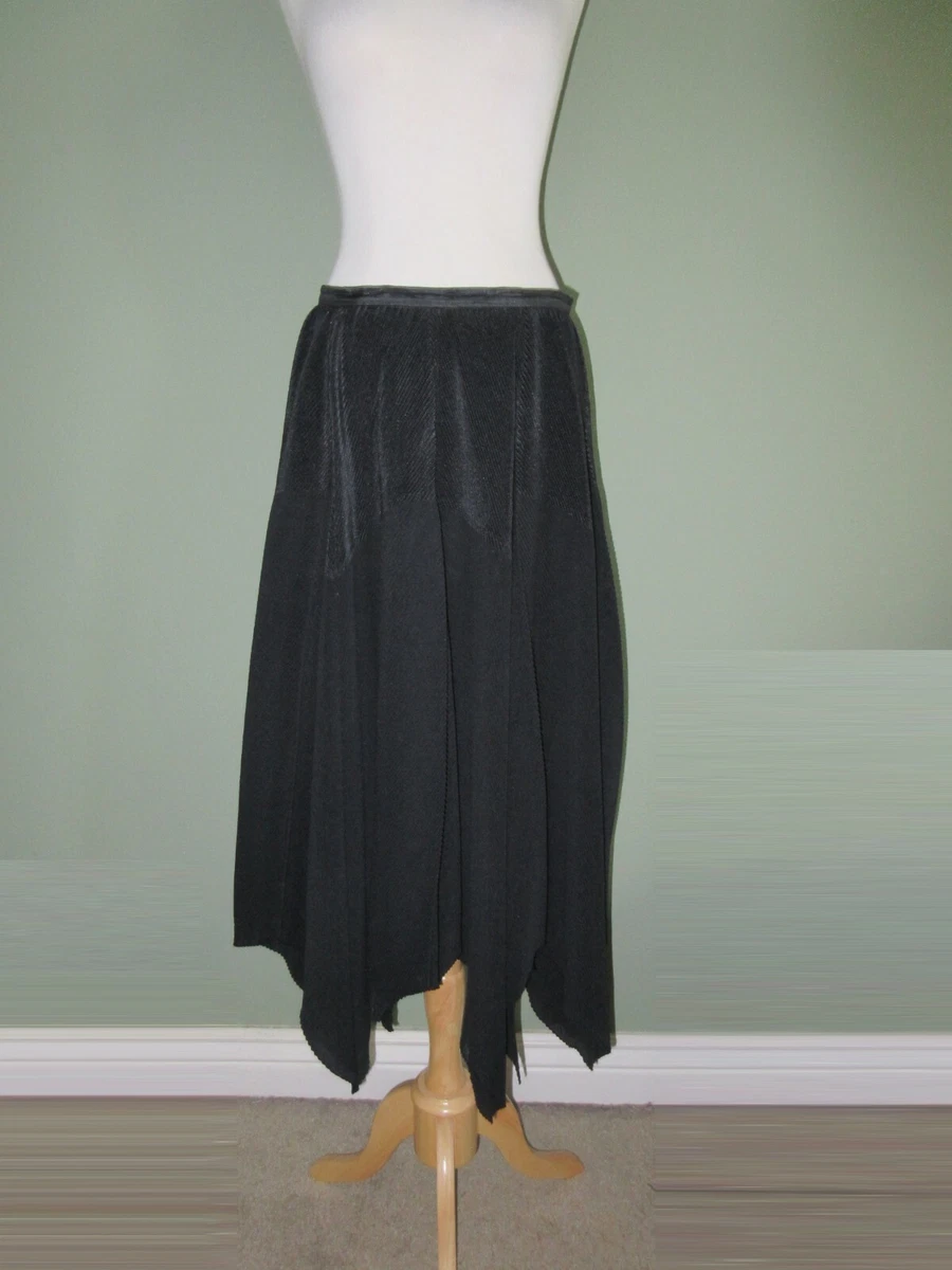 ISSEY MIYAKE FETE black polyester multi fabric flared asymmetrical  