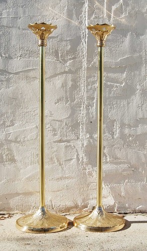 Pair of Brass Church Processional Candlesticks with base stands (#128/91) - Picture 4 of 24