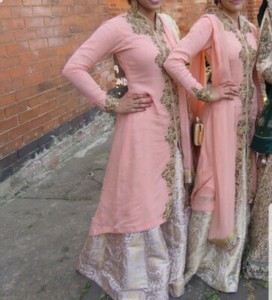 pink and gold lengha