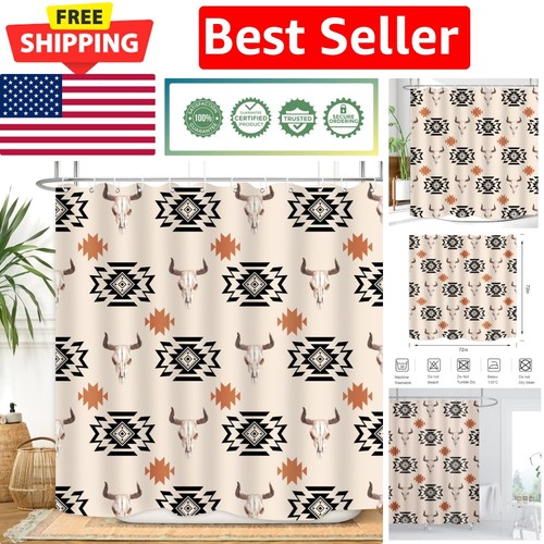 Unique 72x72" Vintage Aztec Shower Curtain - Water-Resistant Cow Head Fabric