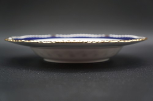 Spode Soup Plate Y3956 Cobalt Band, White Beaded Rim, Gold Flowers - Picture 6 of 9