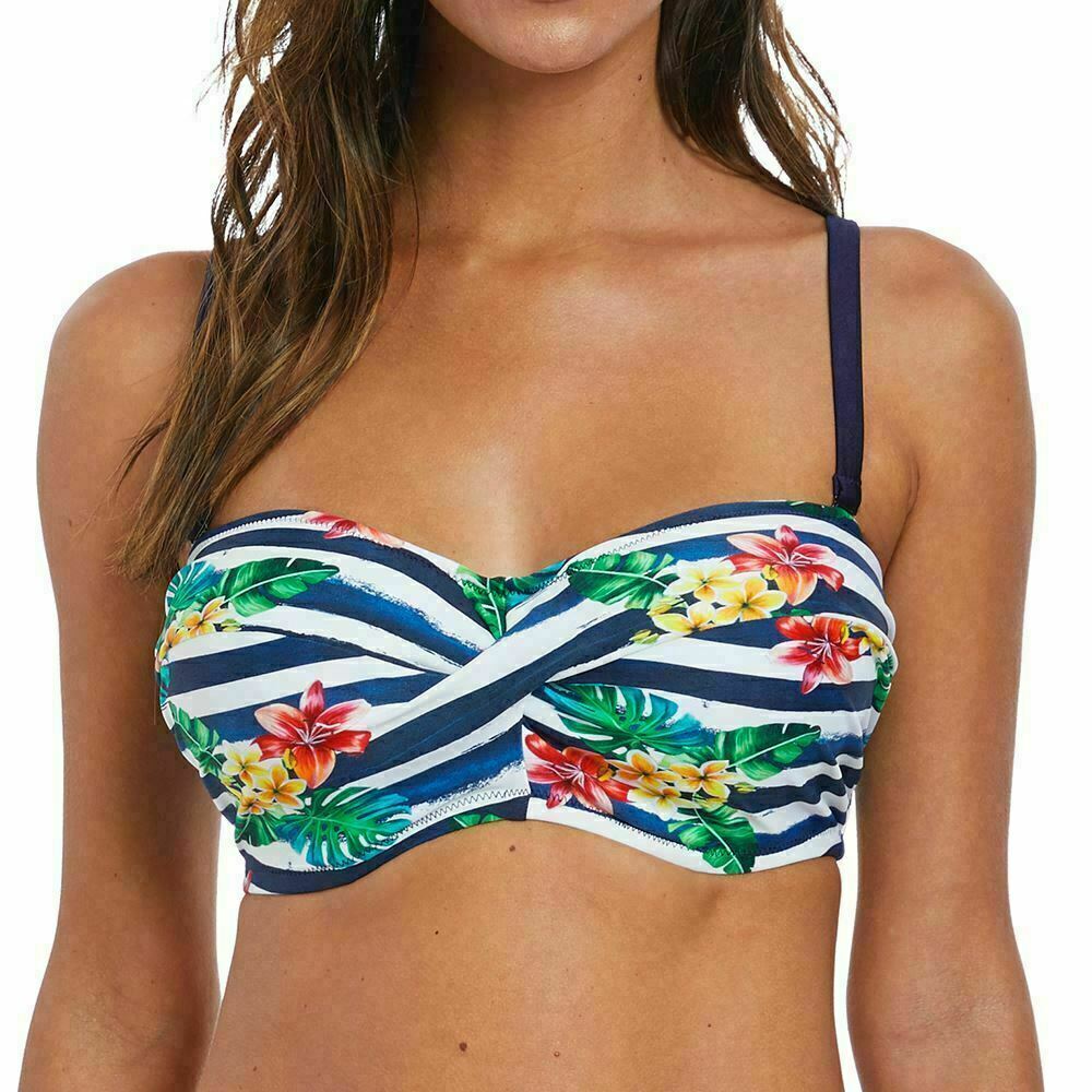 Fantasie Porto Bikini Top Twilight Blue Size 32D Padded Strapless Bandeau 6672