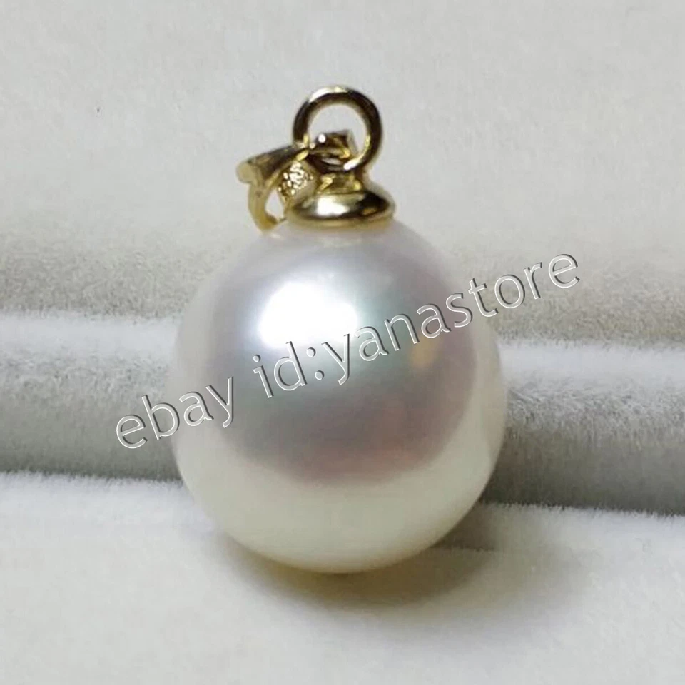 Wunderschön AAA Echte Natürlich Rund Weiß Südsee Perle Anhänger 14K Gold 8-13mm - Bild 3 von 4