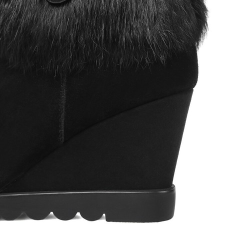 Women's Winter Boots Wedge High Heels Fur Warm Round Toe Shoes Side Zip US 4.5-8 - Picture 8 of 16