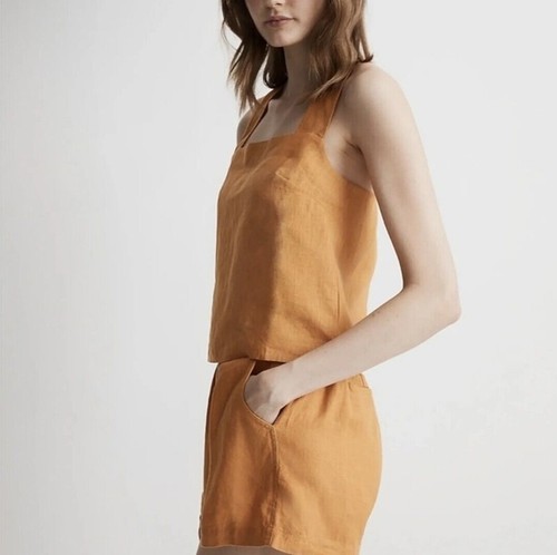 Madewell 100% Linen Cross-Back Sleeveless Top in Orche Fresco Orange Size 2 NWT - Picture 2 of 13