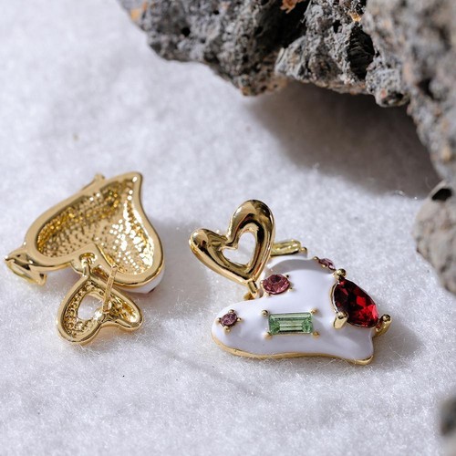 Mchic Exquisite Colorful Rhinestone White Enamel Heart Drop Earrings - Bild 16 von 24