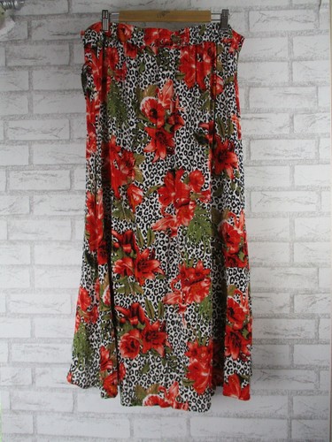 Rockmans womens maxi skirt 14 black white red green floral leopard print - Picture 7 of 9