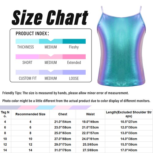 DE! Kids Girls Metallic Tank Vest Undershirt Sports Shirt Vest Tops Crop Tops - Picture 65 of 74
