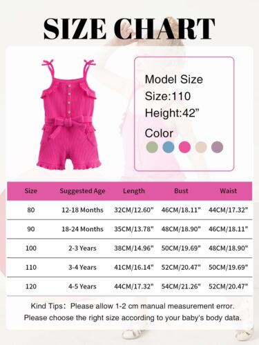 Toddler Girl Jumpsuit Sleeveless Ruffle One-Piece Romper Baby Girl Ribbed Kni... - Picture 6 of 7