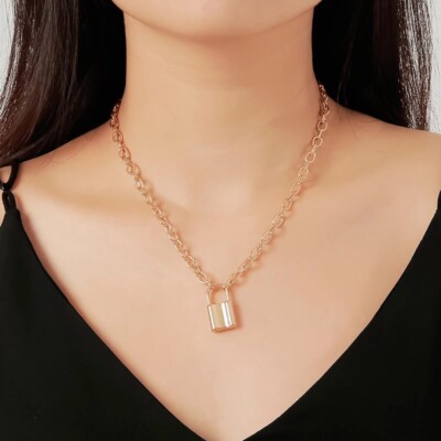 Bold Lock Pendant Chain Necklace