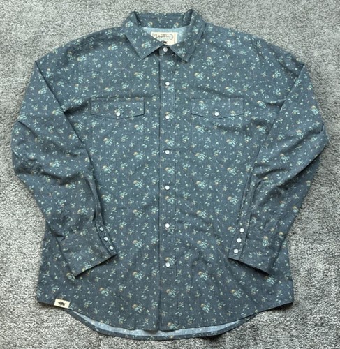 Western Aloha Ohia Floral Yoke Pearl Snap Shirt Blue Green Sz Large - Picture 3 of 14