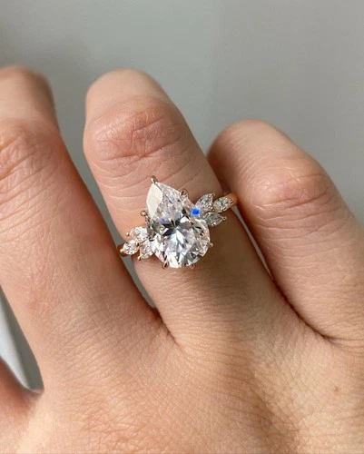 Cubic Zirconia Pear Cut Cluster Engagement Ring 925 Sterling Silver Vintage Ring