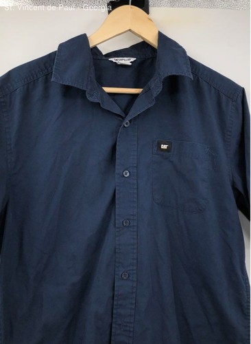 Caterpillar Short Sleeve Button Down Shirt Men's Medium Blue Workwear - Picture 2 of 7
