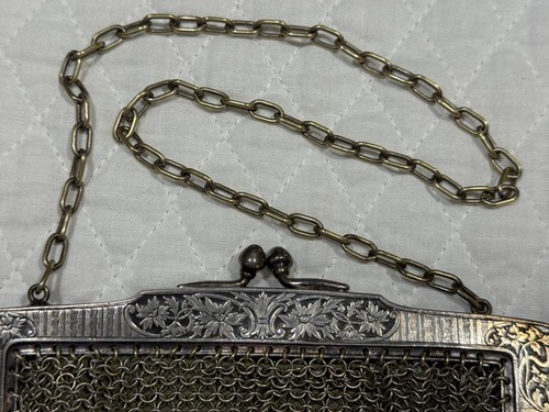 Antique German 1920's VINTAGE Silver Mesh Purse Unique Design W/Tassel and Lined - Picture 6 of 7