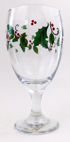 Libbey Holly and Berries Water Wine Glass Goblet Vintage Christmas Holiday - Picture 12 of 16