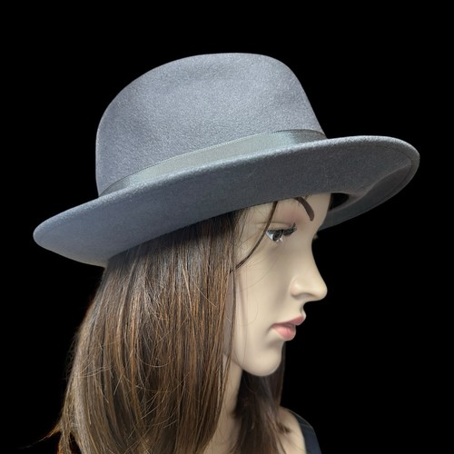 Gray Wool Fedora Hat Feathers Banded Size 6 7/8 Small Made in USA Microfelt - Picture 2 of 8