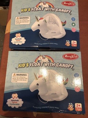 White Unicorn Baby Pool Float + Canopy Inflatable Swimming Floats for Kids TWO