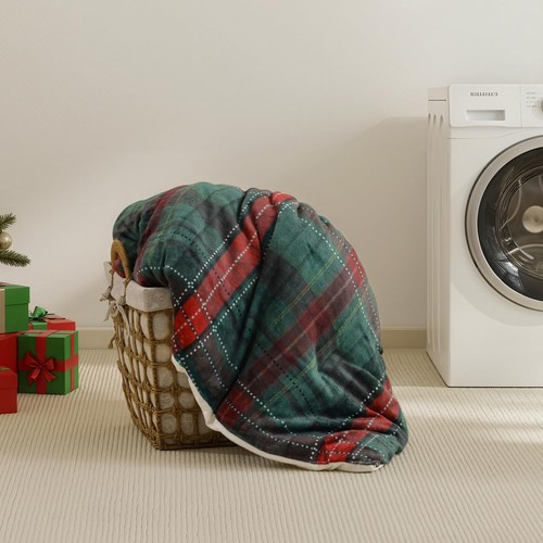 Christmas Full Size Comforter Sets, Flannel Comforter with Green Plaid, Soft ... - Bild 9 von 9