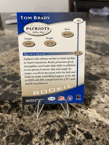 2000 Quantum Leaf #343 Tom Brady Rookie NFL Patriots Michigan RC - Foto 7 di 9