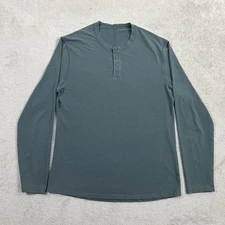 Lululemon Shirt Mens Small Green Henley Tee Long Sleeve Stretch Light