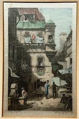 Carl Spitzweg Chromolithograph on Silk Print   Kunst und Wissenschaft 1910 
