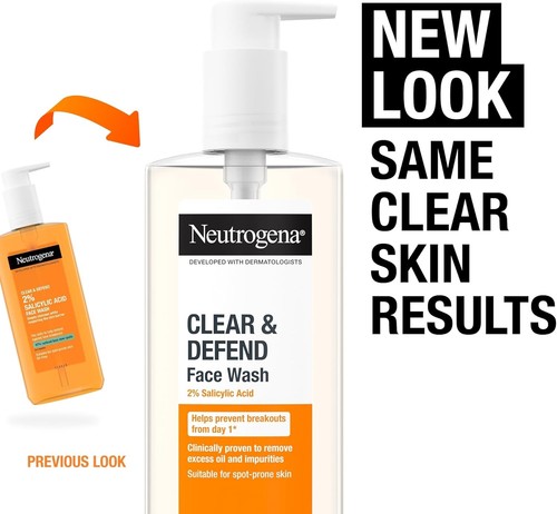 Neutrogena Clear&Defend Face Wash 2% Salicylic Acid Oil-Free Facial Clean 200ml - Picture 18 of 20