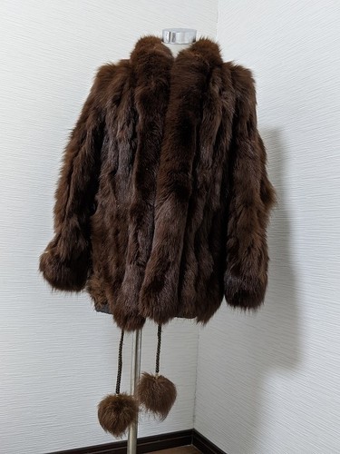 Reversible Leather Fox Fur Coat Brown Free Size  Warm Jacket Real Fur - Picture 3 of 24