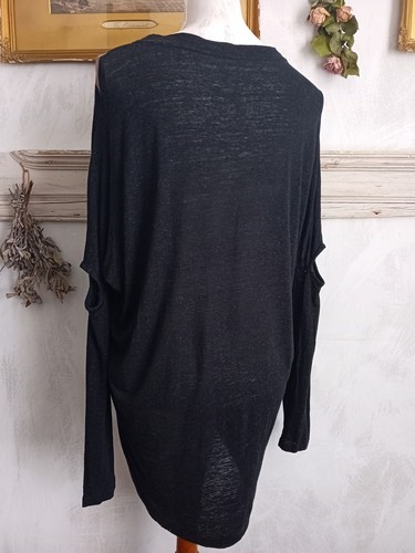 All Saints "Belle Wave" Top Black Pink Rose Graphic Long Sleeve Cold Elbow Small - Picture 4 of 7