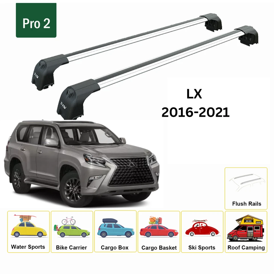 Barras transversales de techo de aluminio plateado para Lexus LX 570 2016-2021 Foto 2 de 4