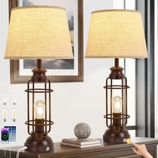 28" Table Lamps for Living Room Set of 2,3 Way Dimmable Touch Lamps with USB ...