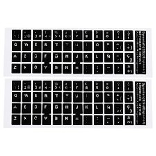 Spanish Keyboard Stickers Cover Smooth Black Background White Lettering 2pcs
