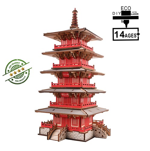 3D Holzpuzzle, Hanshan Tempel Gebäude Modell, Weltberühmte Architektur Blo... - Bild 2 von 9