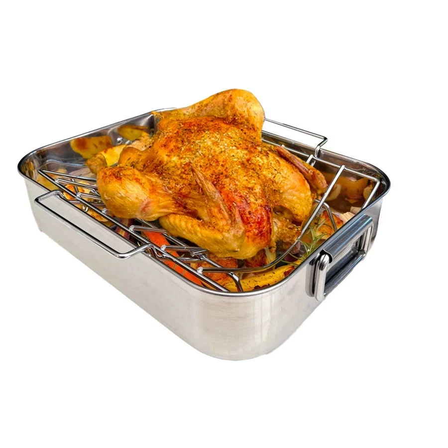 Stainless Steel Roaster Pan with Removable Rack, Large Non-Stick Smart Oven Tray