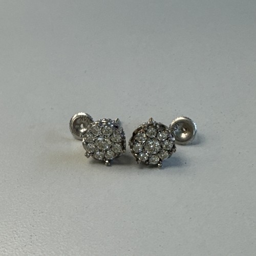 Solid 14k White Gold & Natural Diamonds Ladies Studs Earrings - Picture 2 of 7
