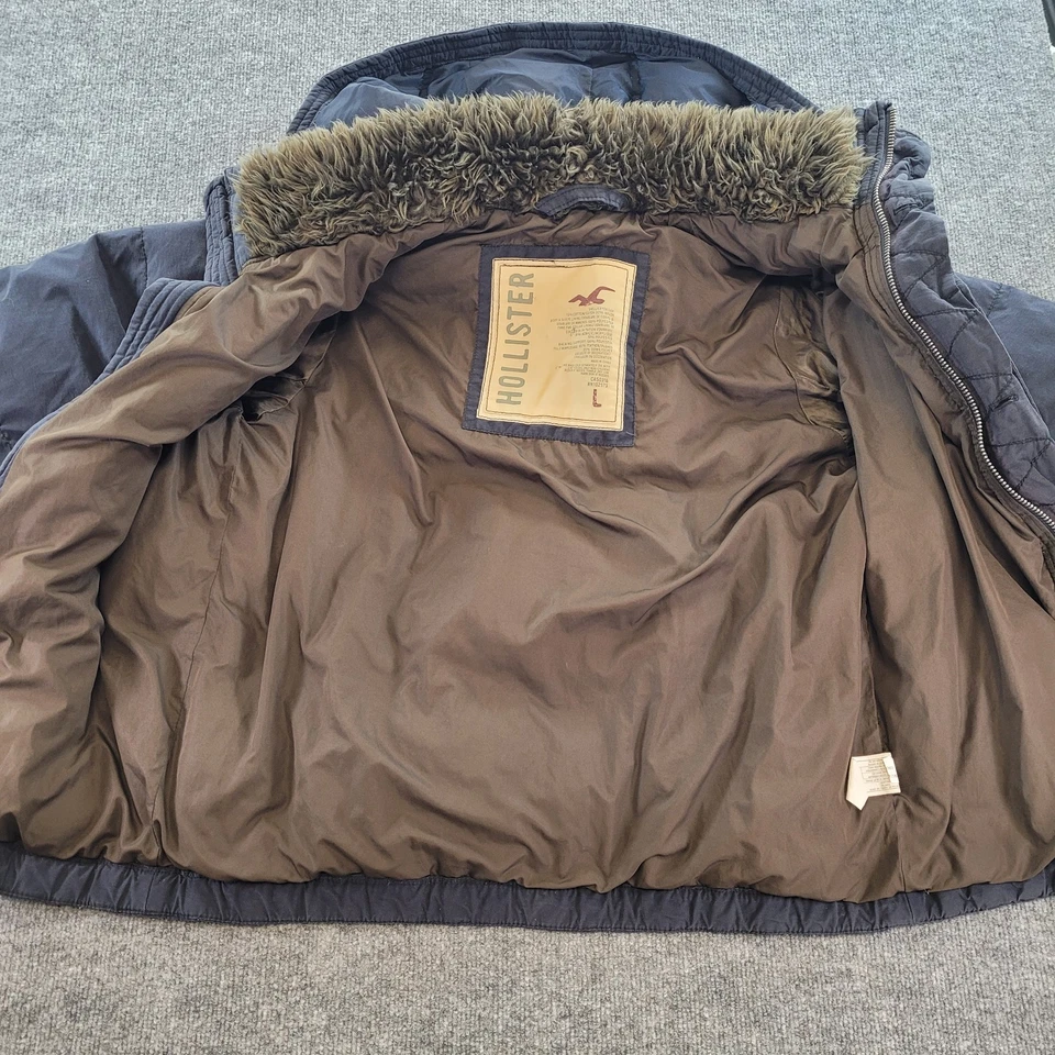 Vintage Hollister Men’s Puffer Jacket Navy Blue Size Large Zip Up Winter Coat - Image 3 of 4
