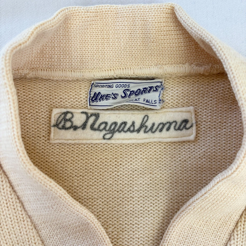 Винтажный 60-х Uke's Sports кремовый шерсти Varsity Letterman кардиган свитер маленький - Изображение 3 из 4